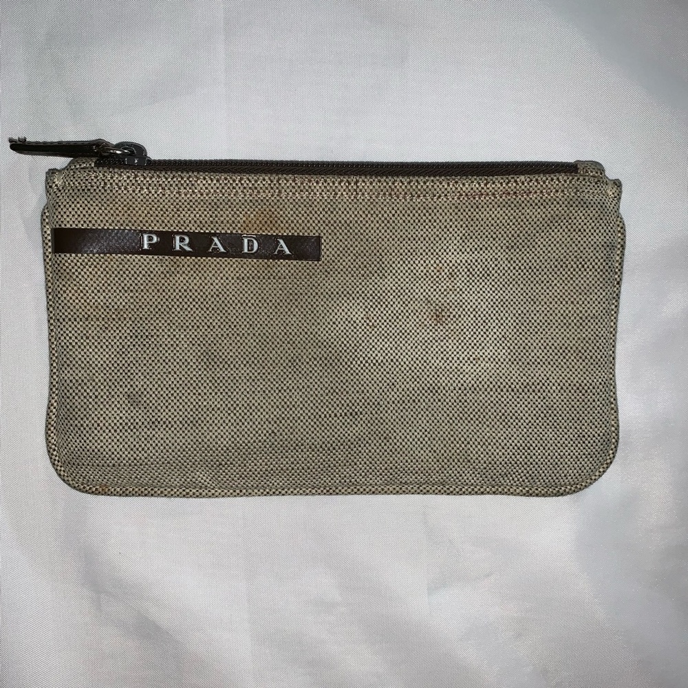 PRADA zip top pouch MAKEUPBAG / clutch Tan Linen - Picture 7 of 7